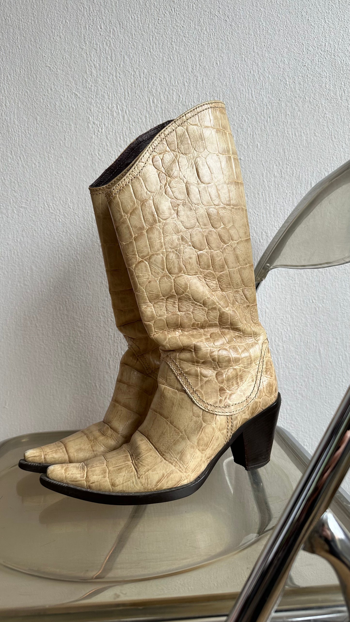 beige croco cowboy boots