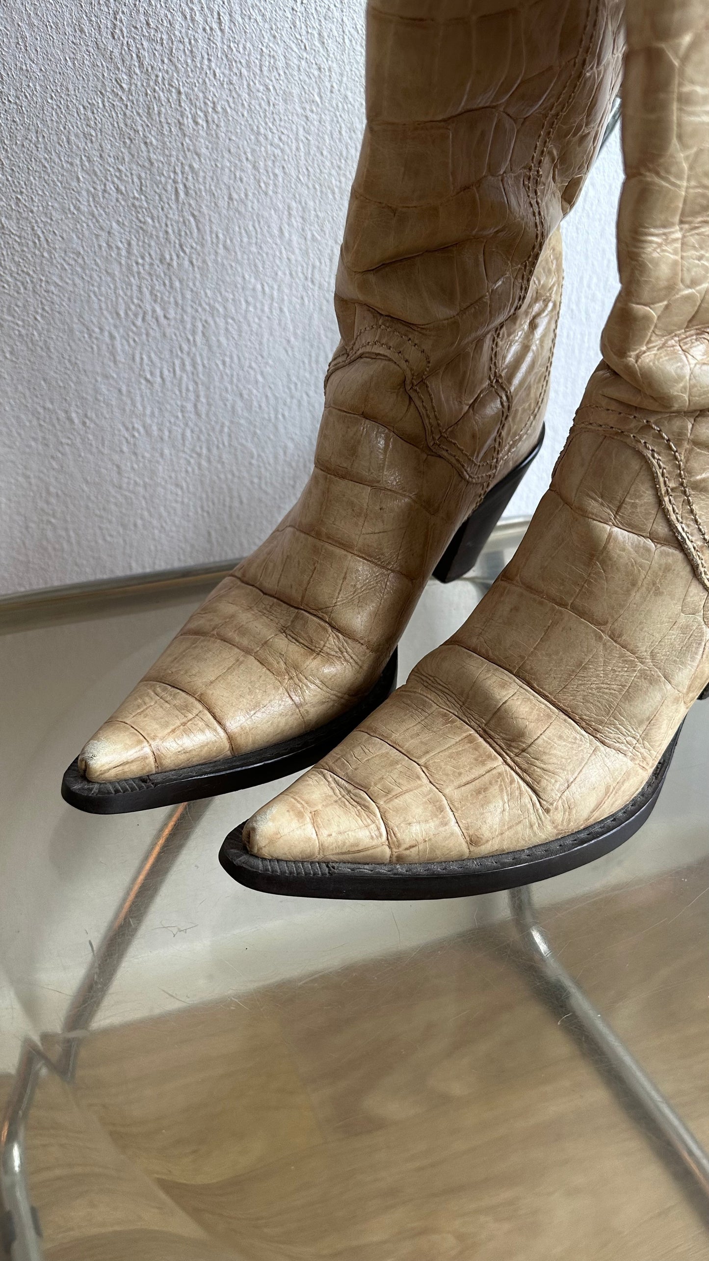 beige croco cowboy boots