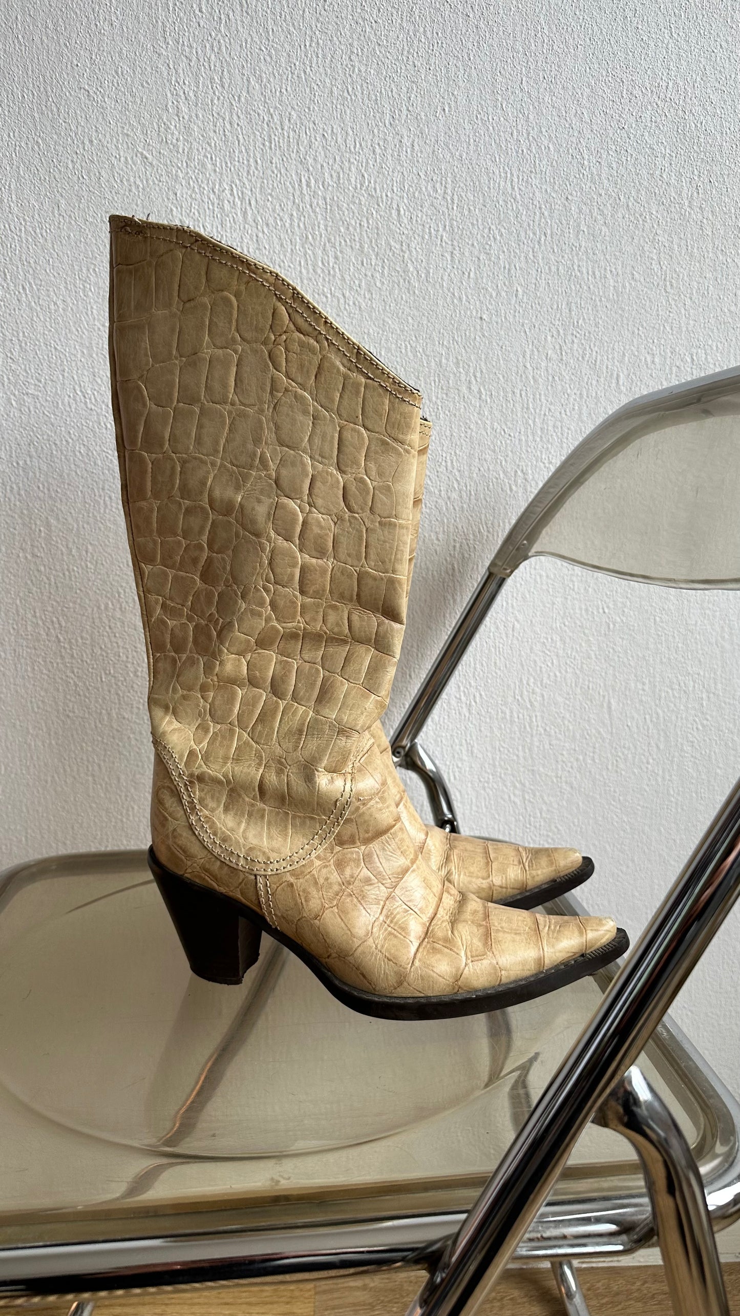 beige croco cowboy boots