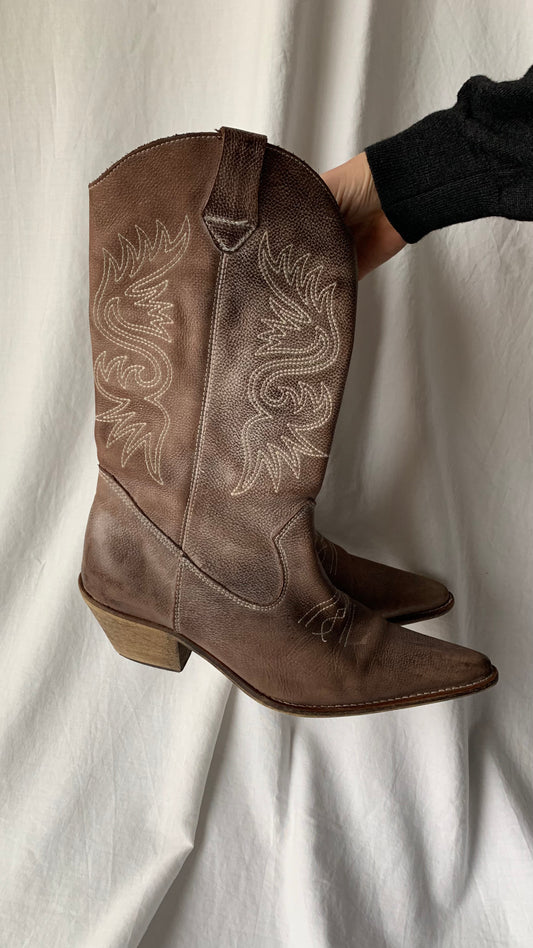 vintage cowboy boots brown leather