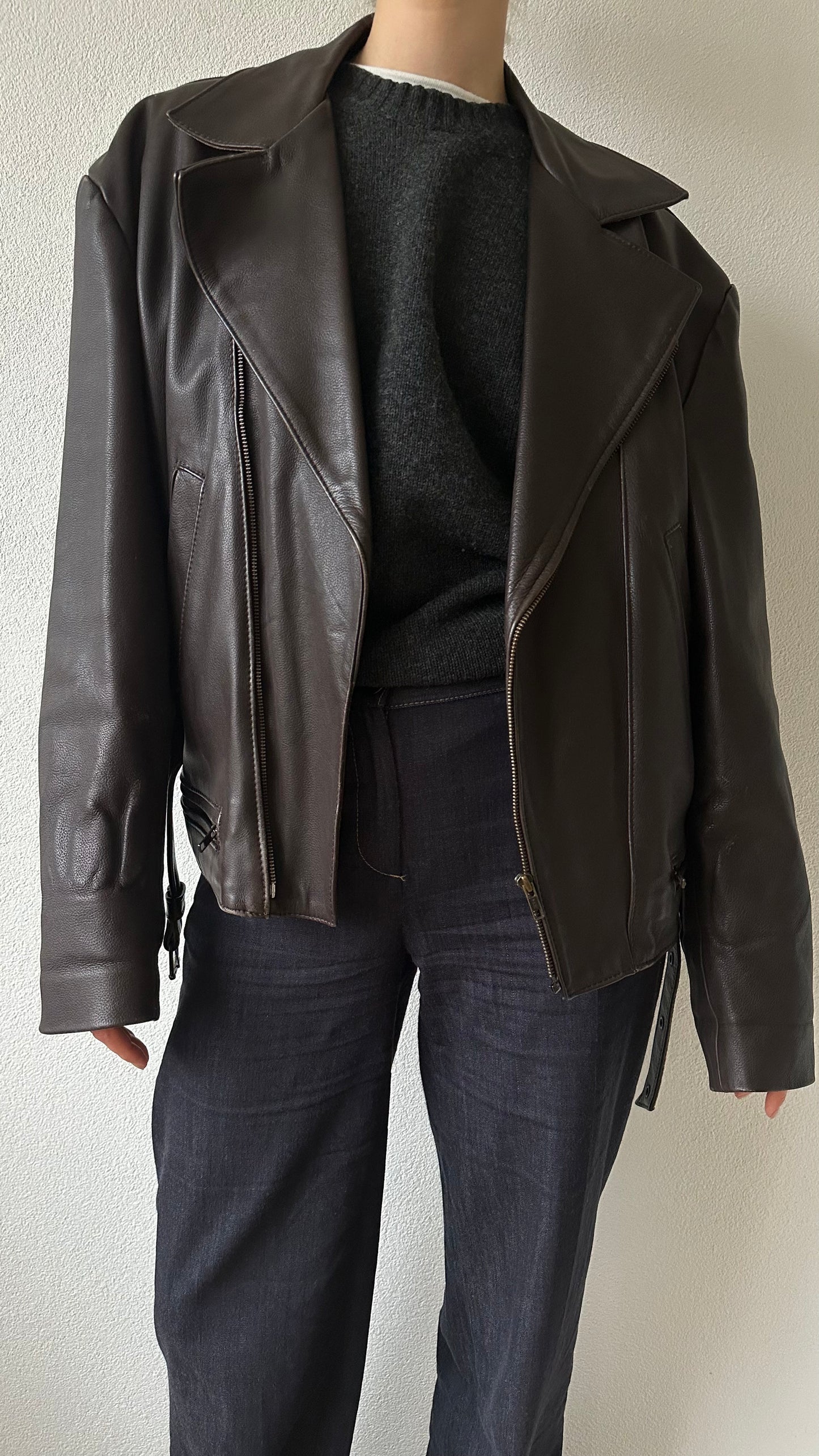 brown leather oversized jacket