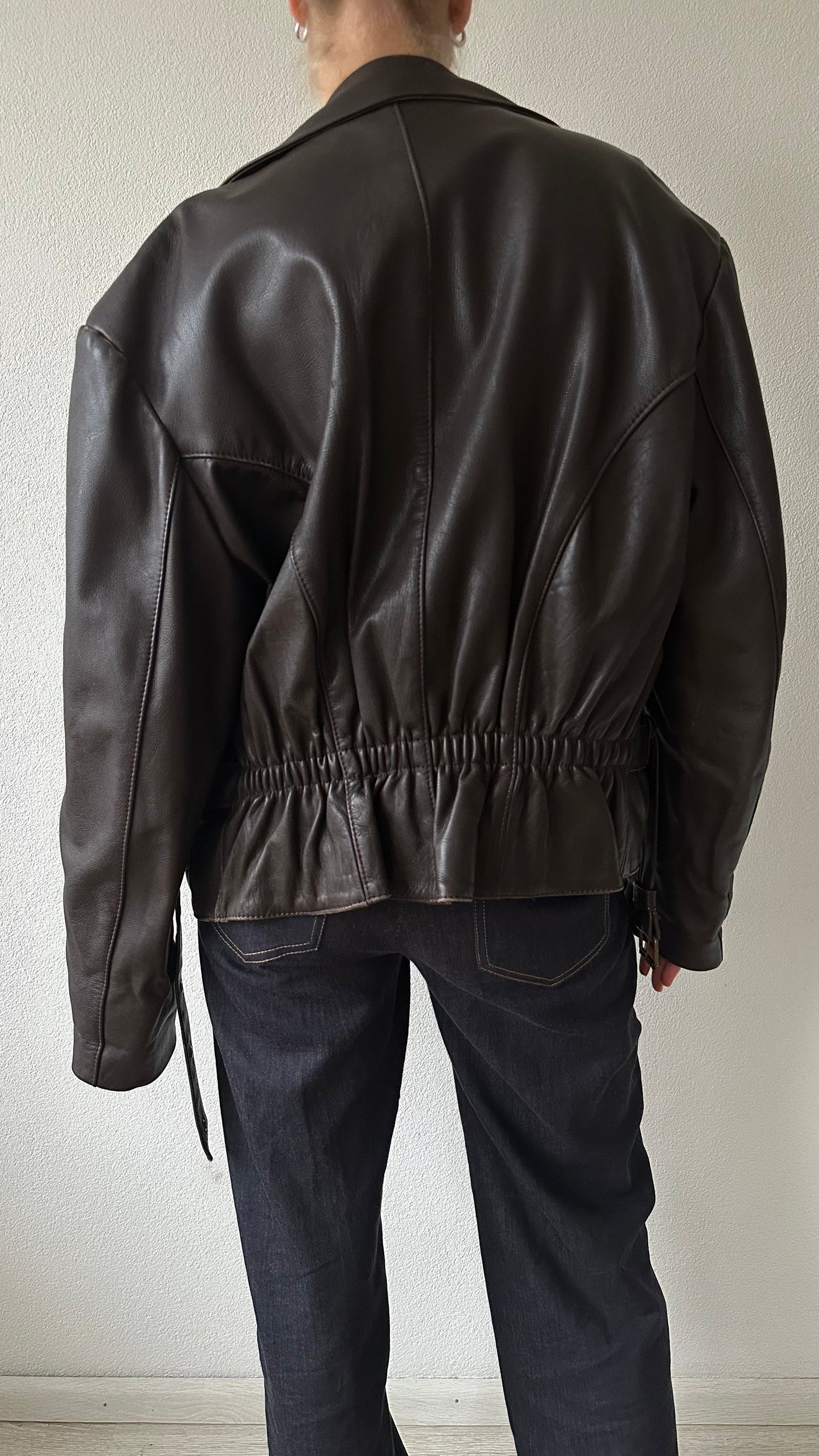 brown leather oversized jacket