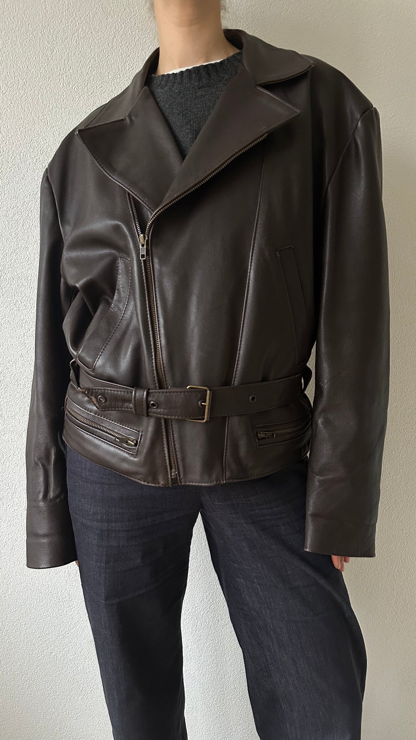 brown leather oversized jacket