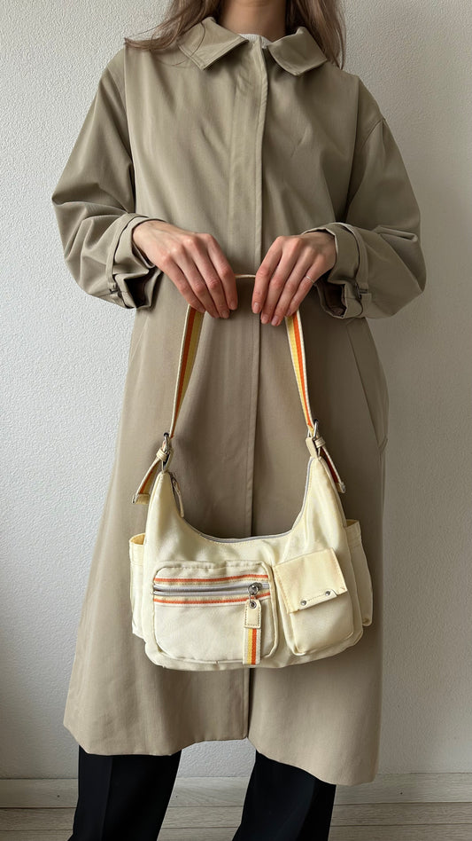 beige orange nylon bag