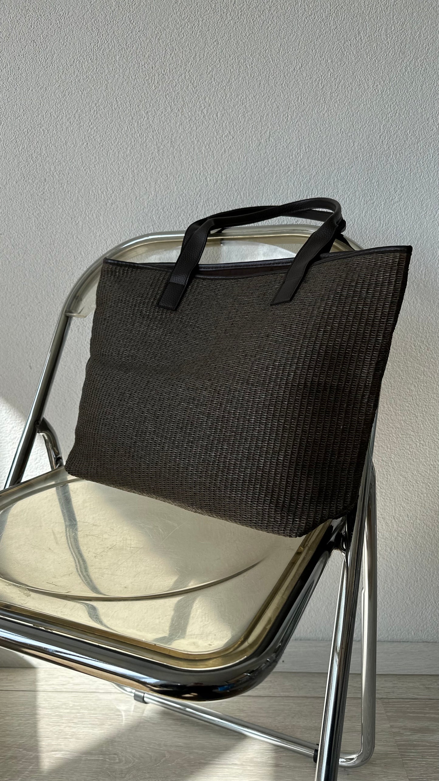 woven tote bag + Longchamp scarf