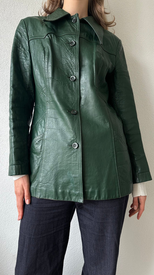 green vintage 70s leather jacket