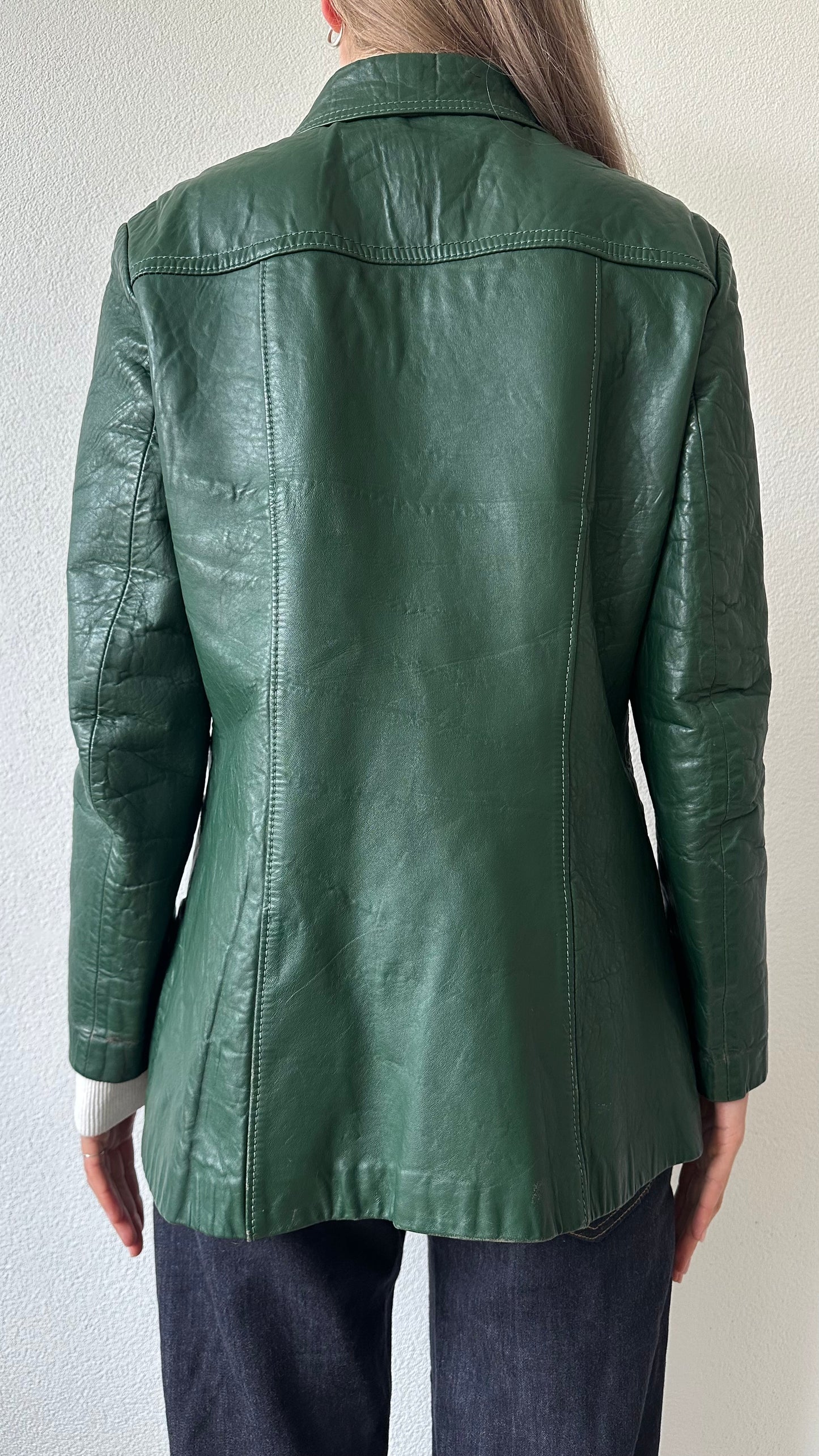 green vintage 70s leather jacket