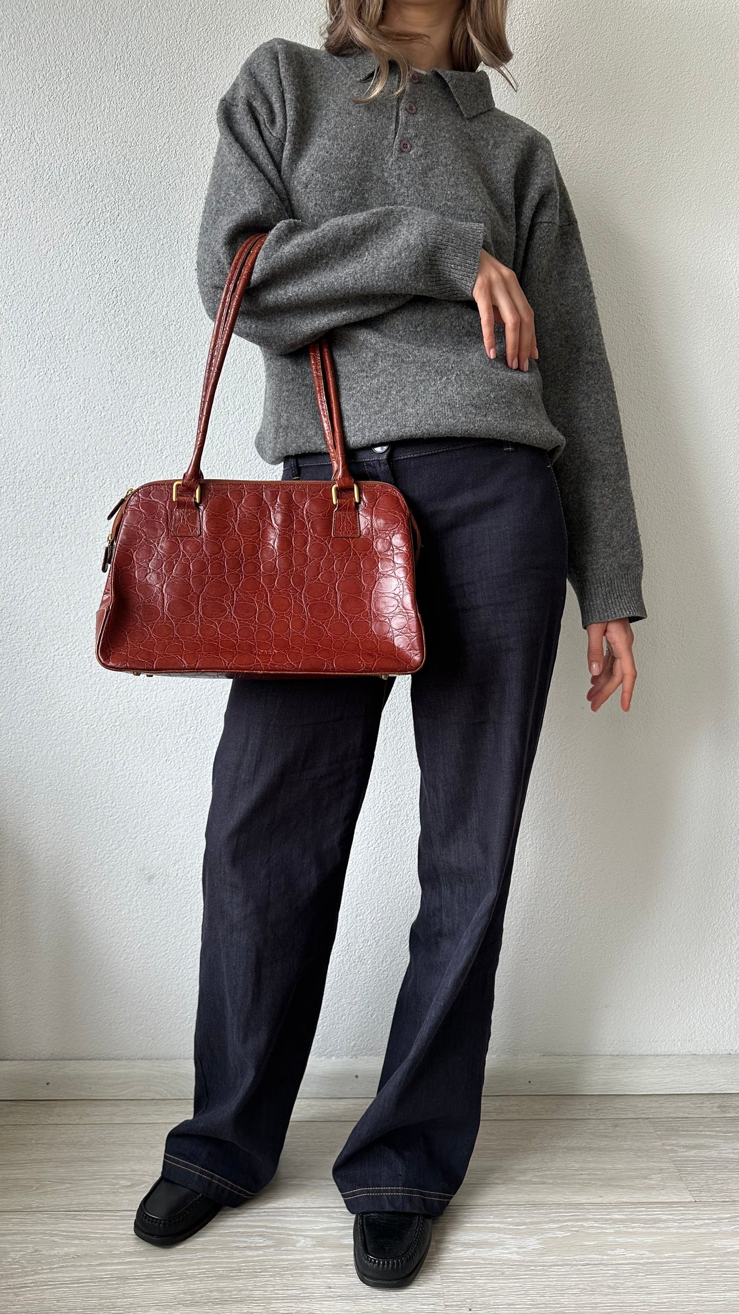 leather vintage red brown croc bag