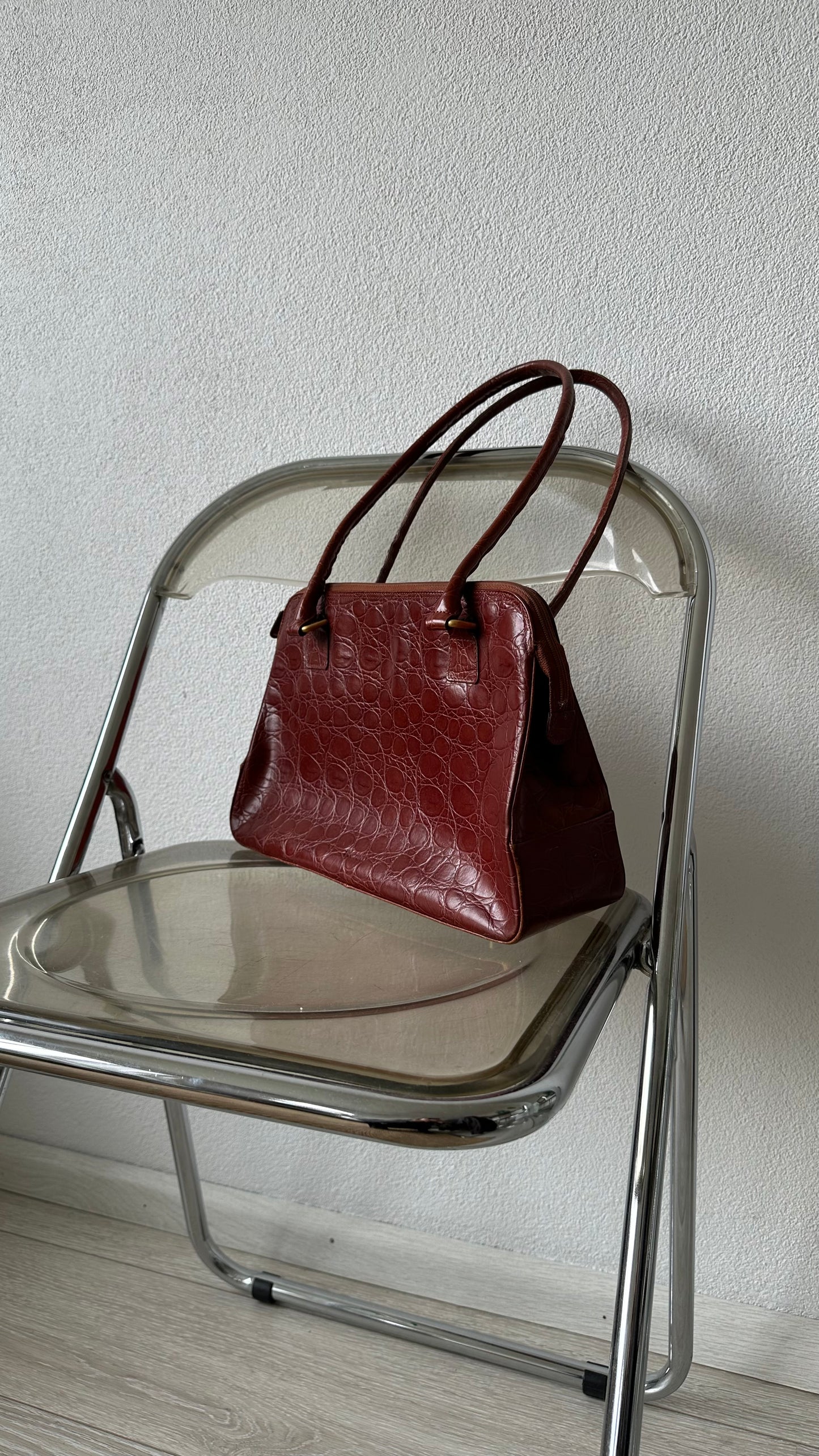 leather vintage red brown croc bag