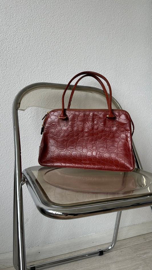 leather vintage red brown croc bag