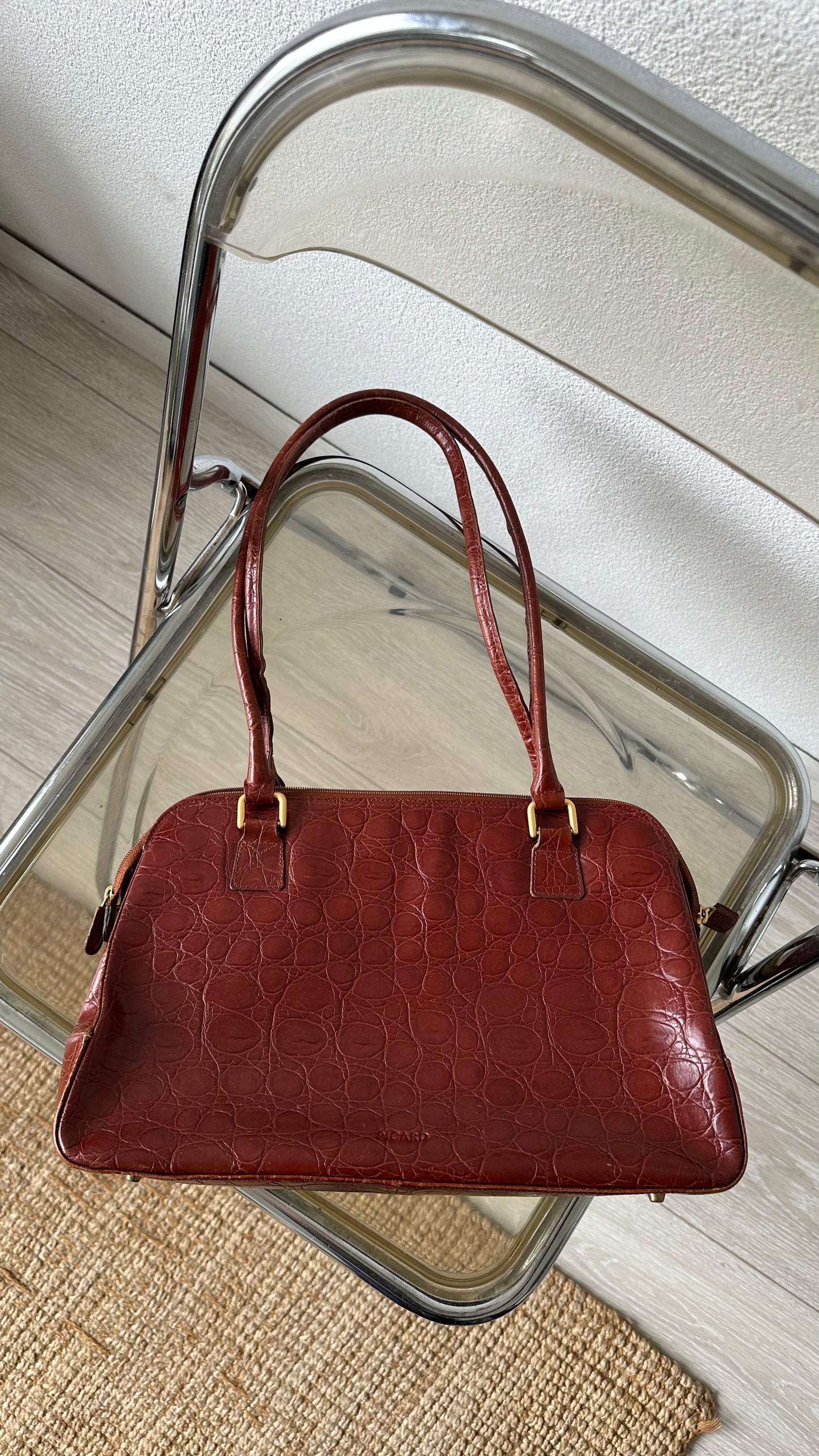 leather vintage red brown croc bag