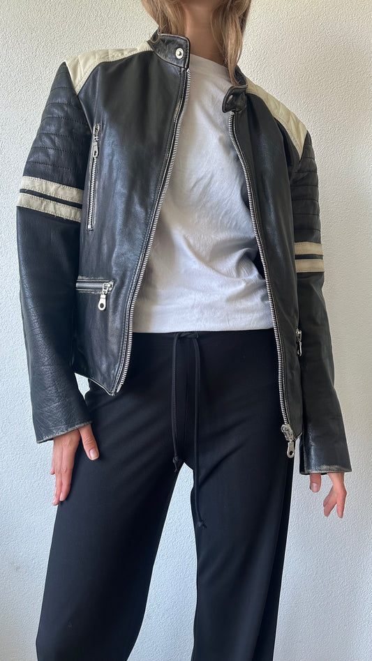 vintage leather moto statement jacket