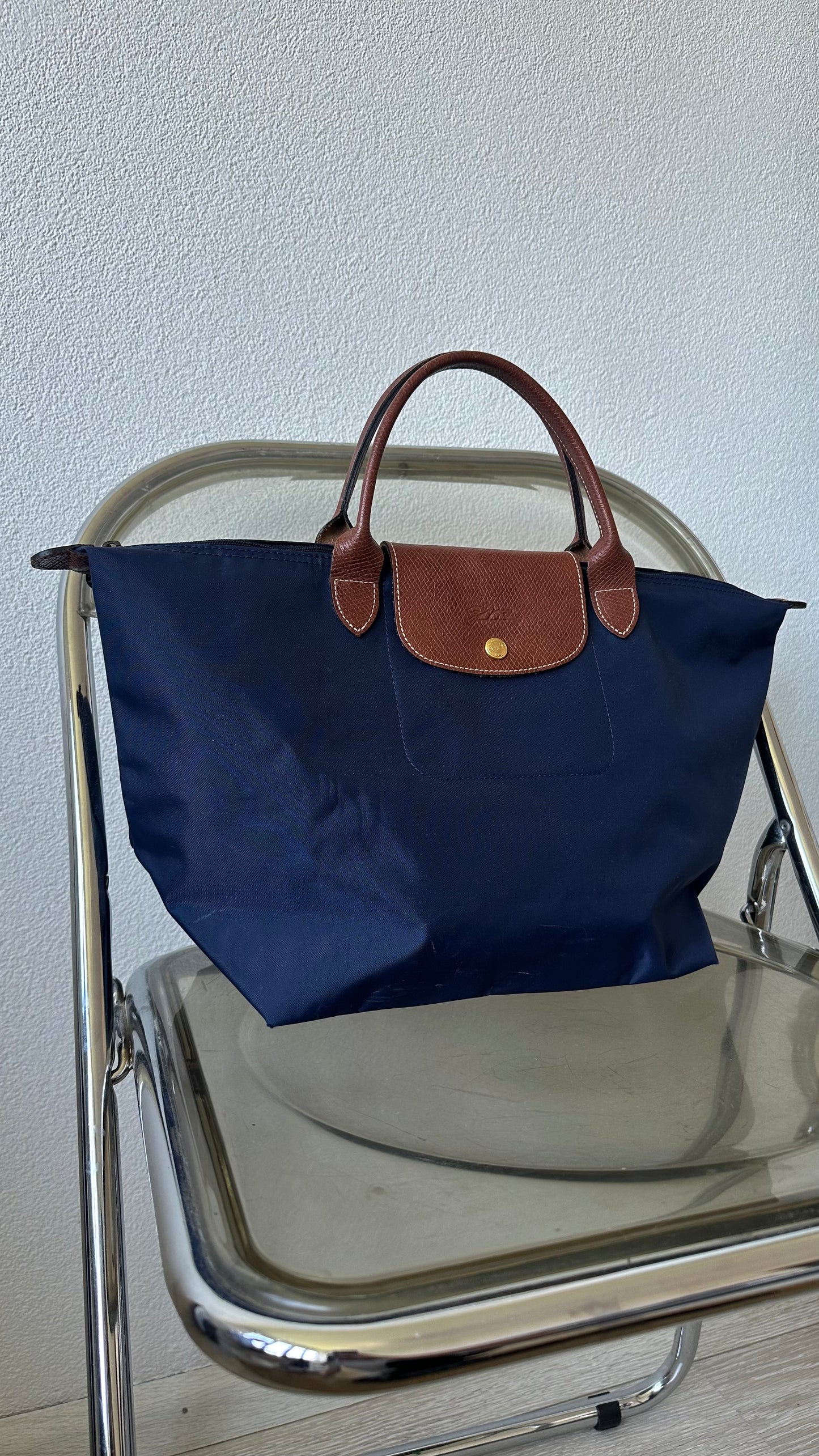 blue Longchamp le pliage size L