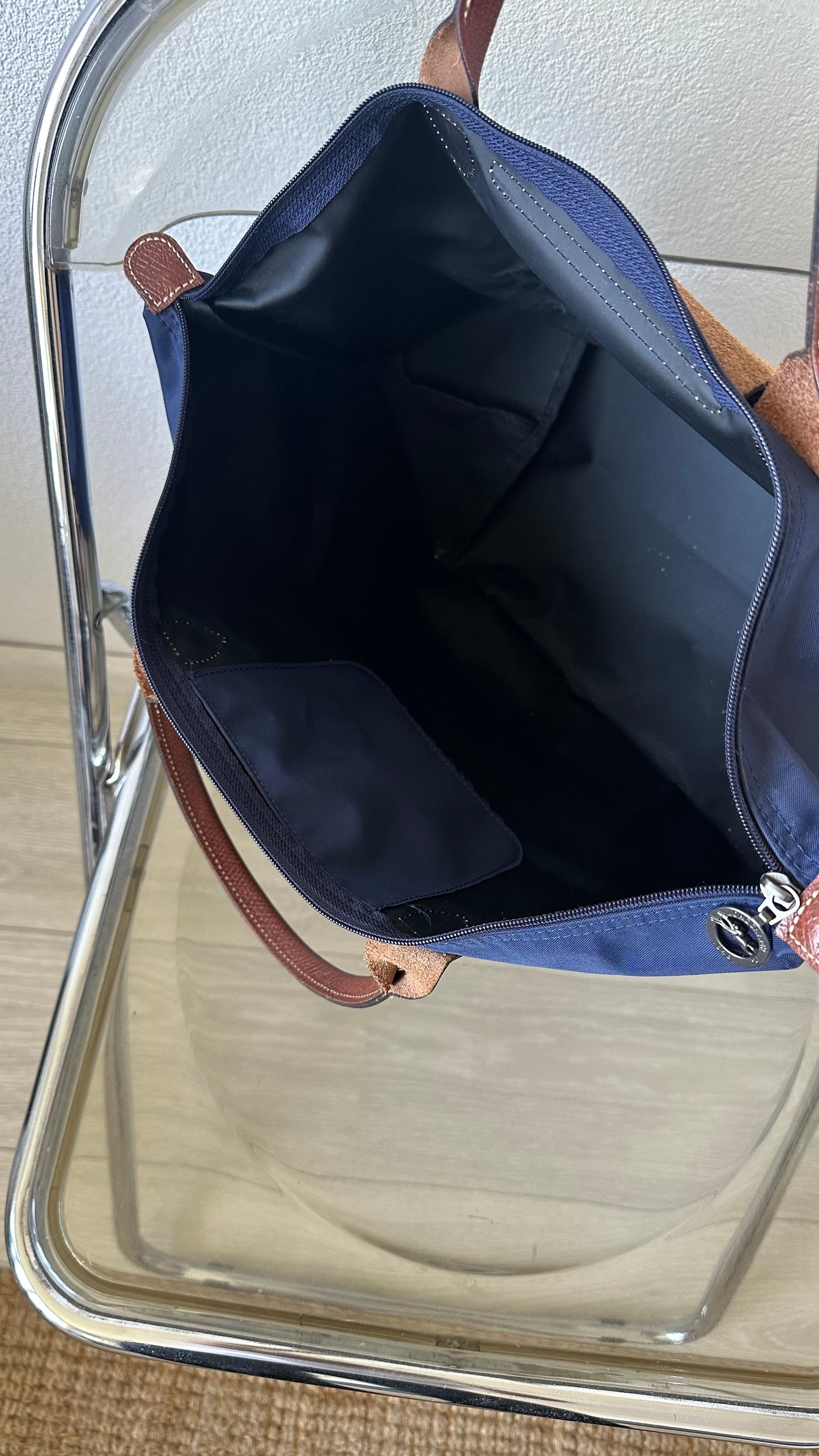 blue Longchamp le pliage size L