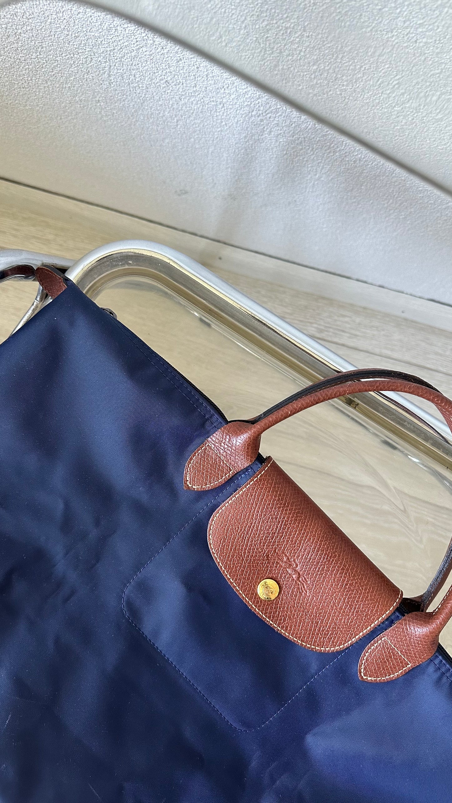 blue Longchamp le pliage size L