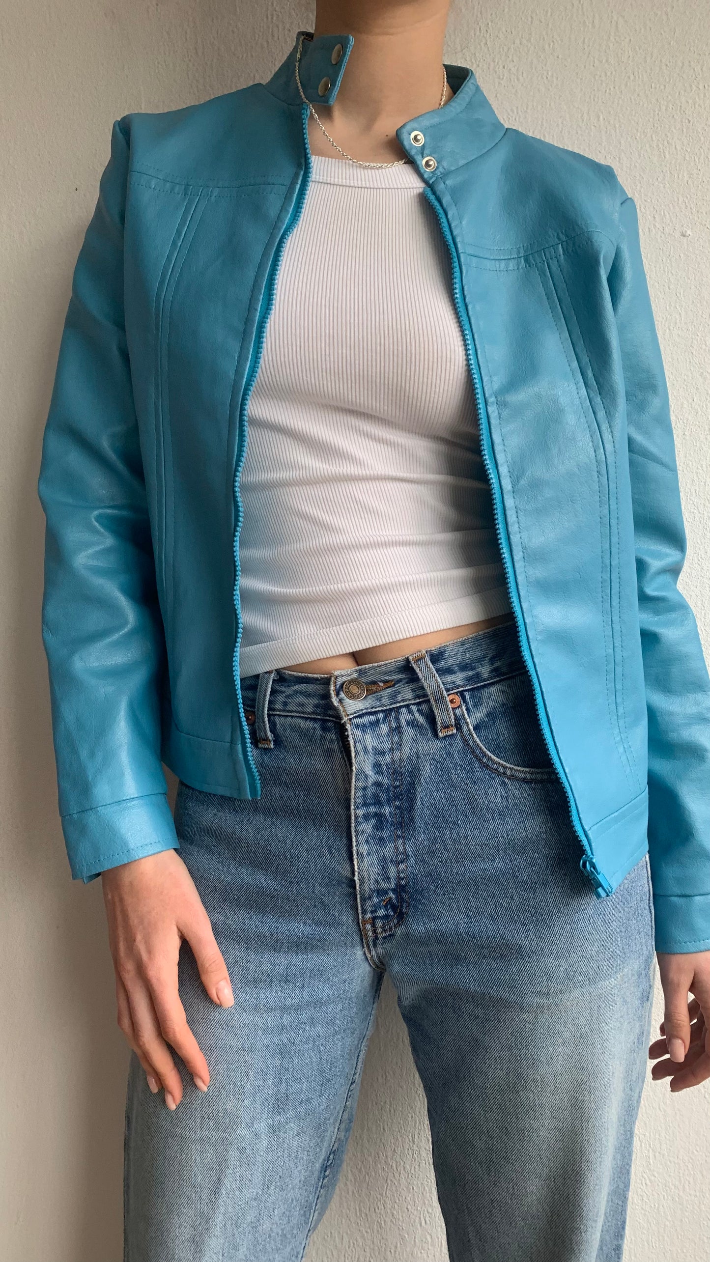 blue 90s 00s jacket faux leather