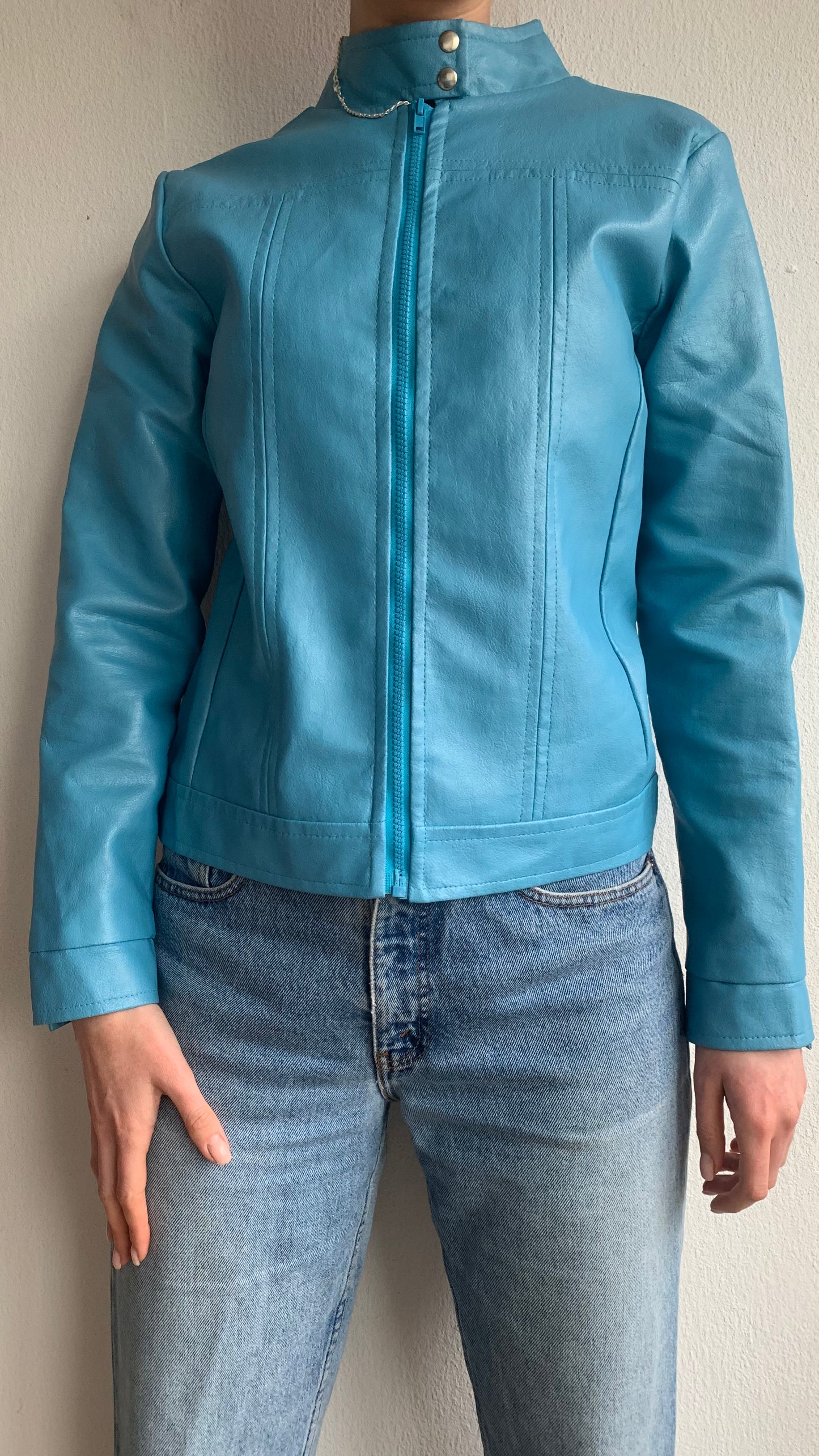 blue 90s 00s jacket faux leather