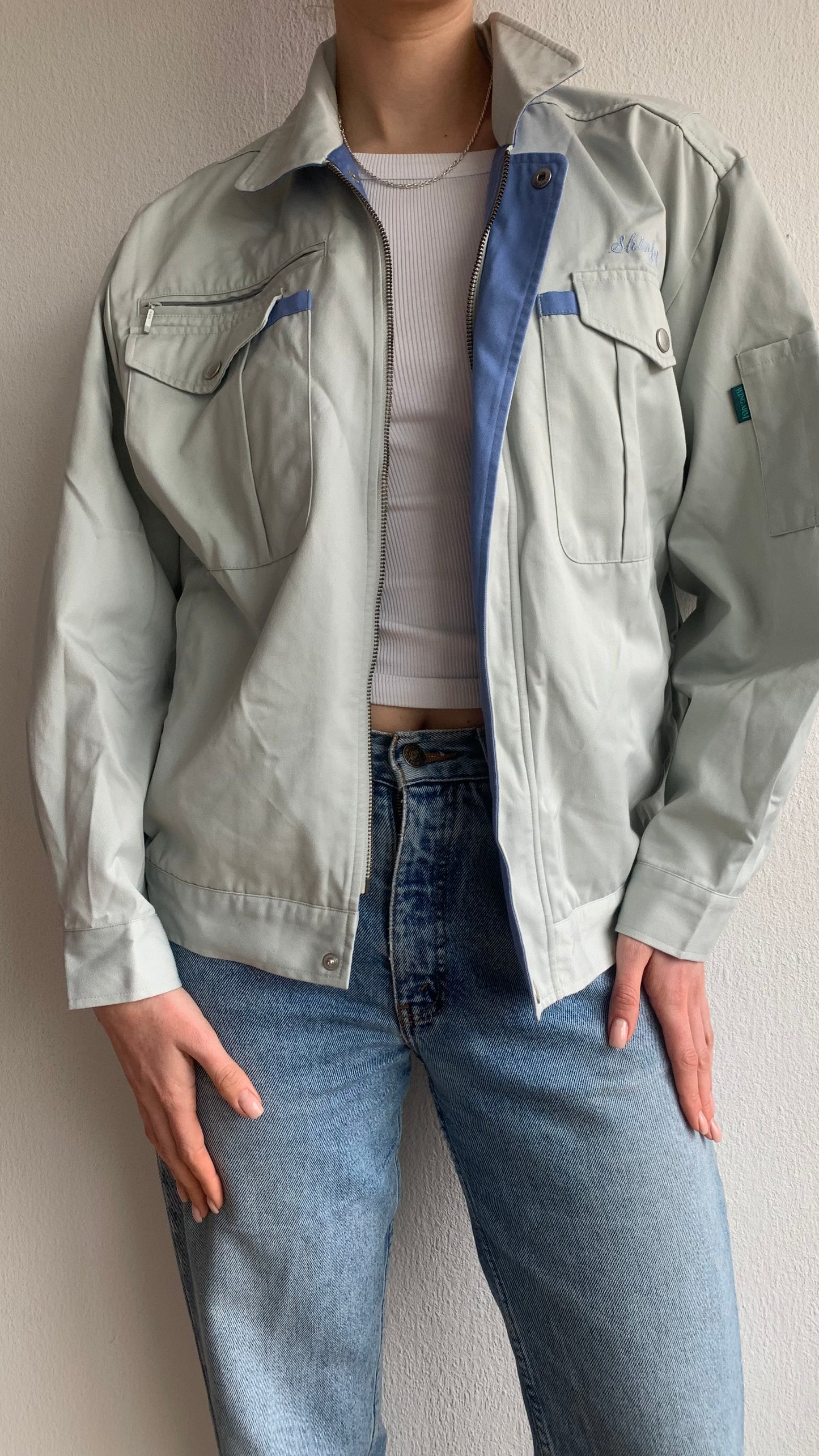 light blue grey workwear jacket