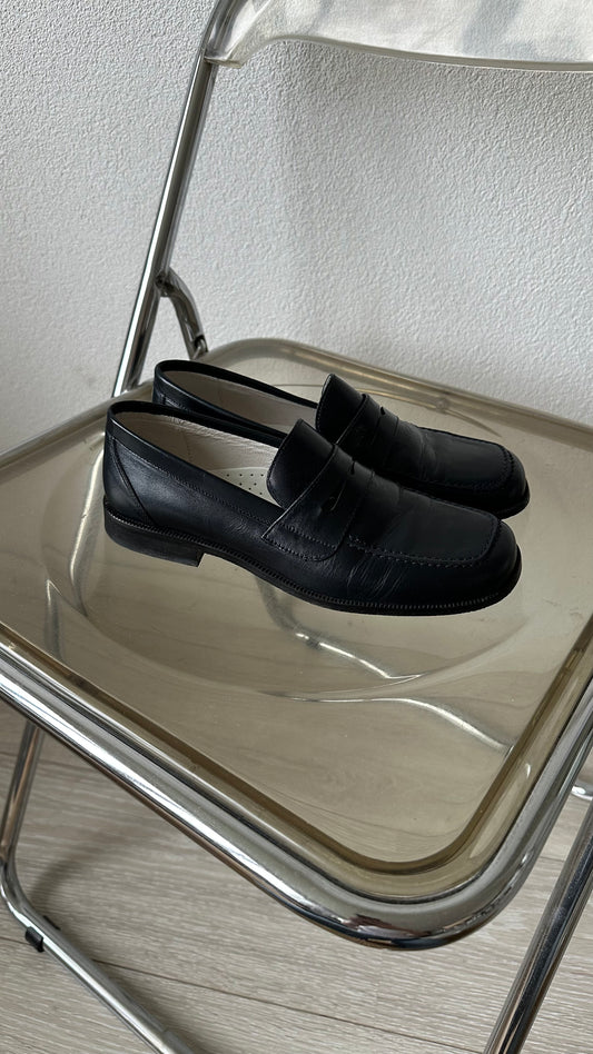 real leather dark blue loafers