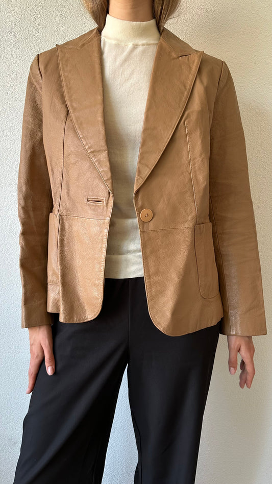 camel leather blazer jacket