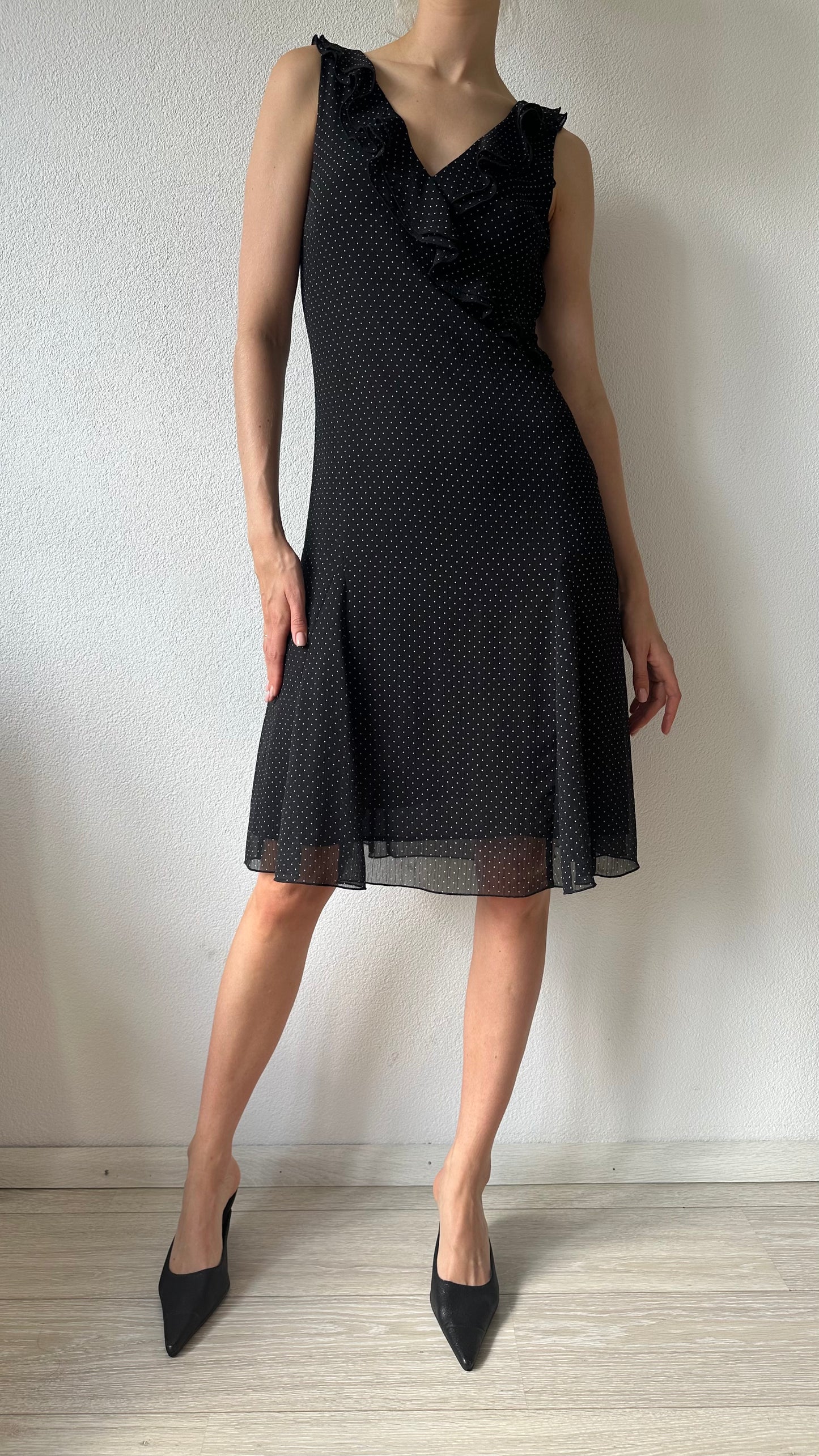 black and white polkadot dress