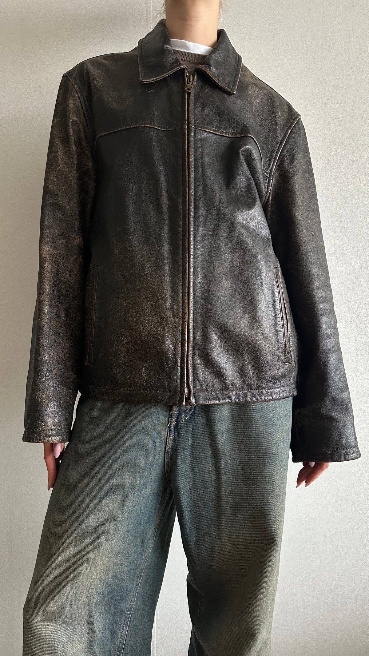 vintage washed leather jacket