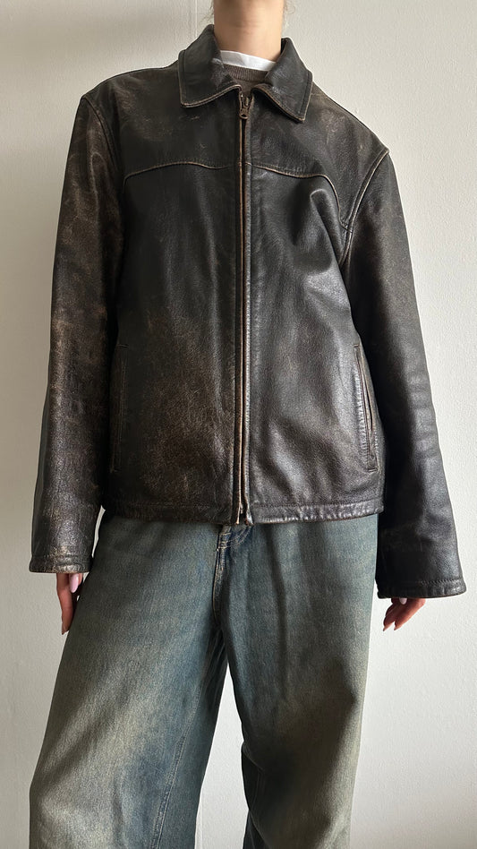 vintage washed leather jacket