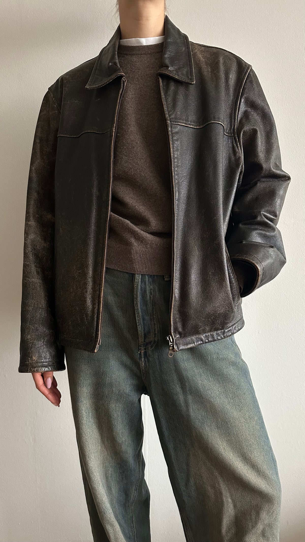 vintage washed leather jacket