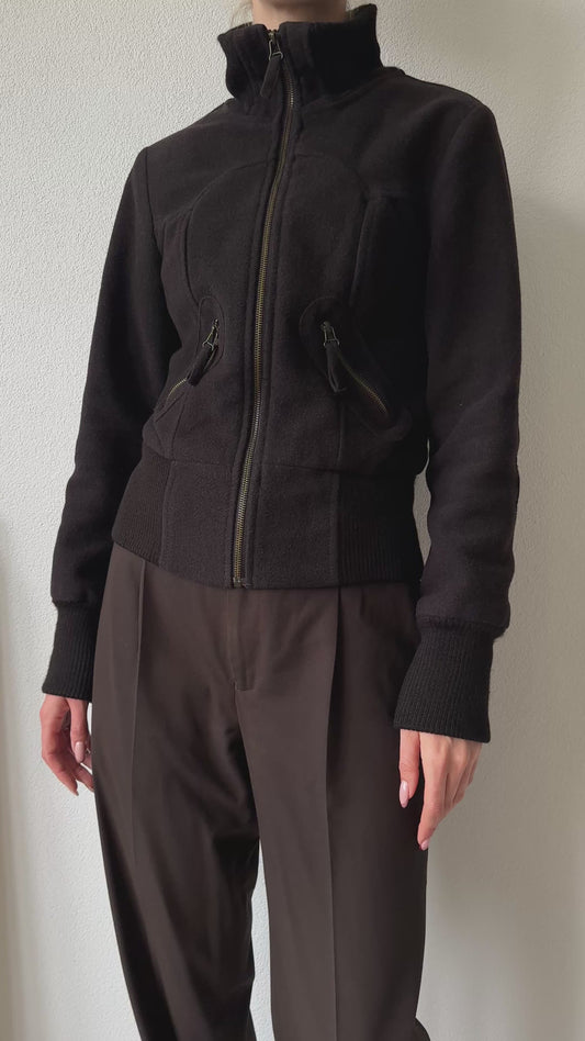 vintage wool mix bomber jacket in dark brown